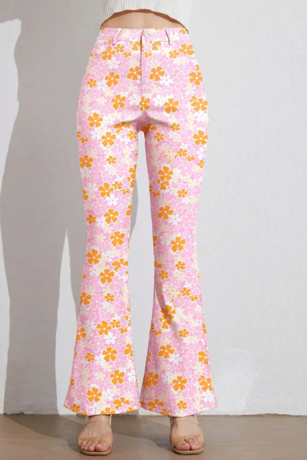 Printed High Waist Flare Pants with Pockets 