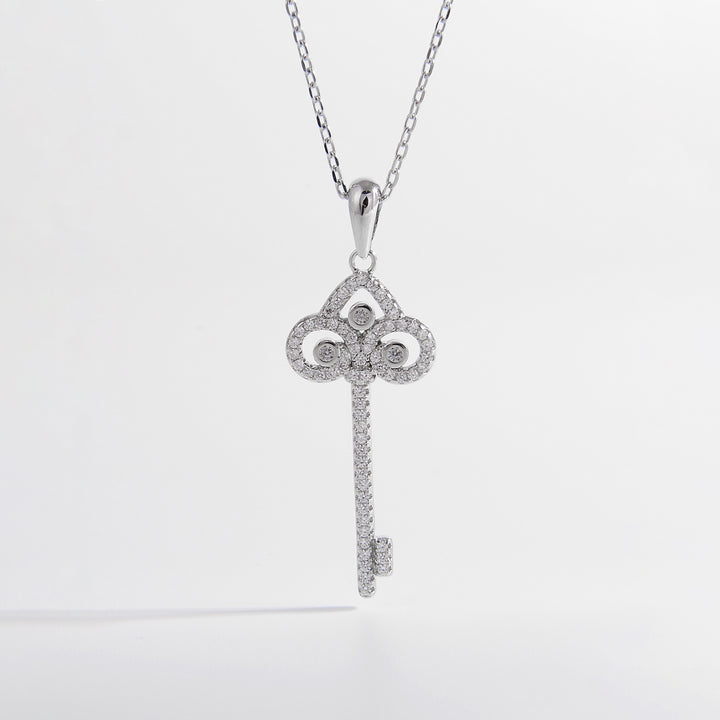 925 Sterling Silver Inlaid Zircon Key Shape Necklace 