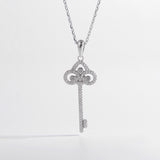 925 Sterling Silver Inlaid Zircon Key Shape Necklace 
