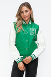 Love Me Now PU Leather Contrast Snap Down Bomber Jacket 