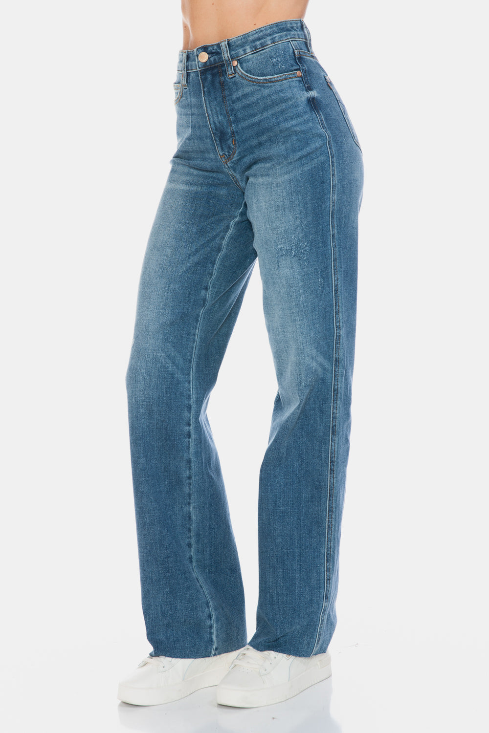 Judy Blue Full Size Tummy Control Cut Raw Hem Straight Jeans 