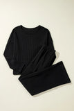 Round Neck Long Sleeve Top and Drawstring Pants Lounge Set Lingerie & Nightwear