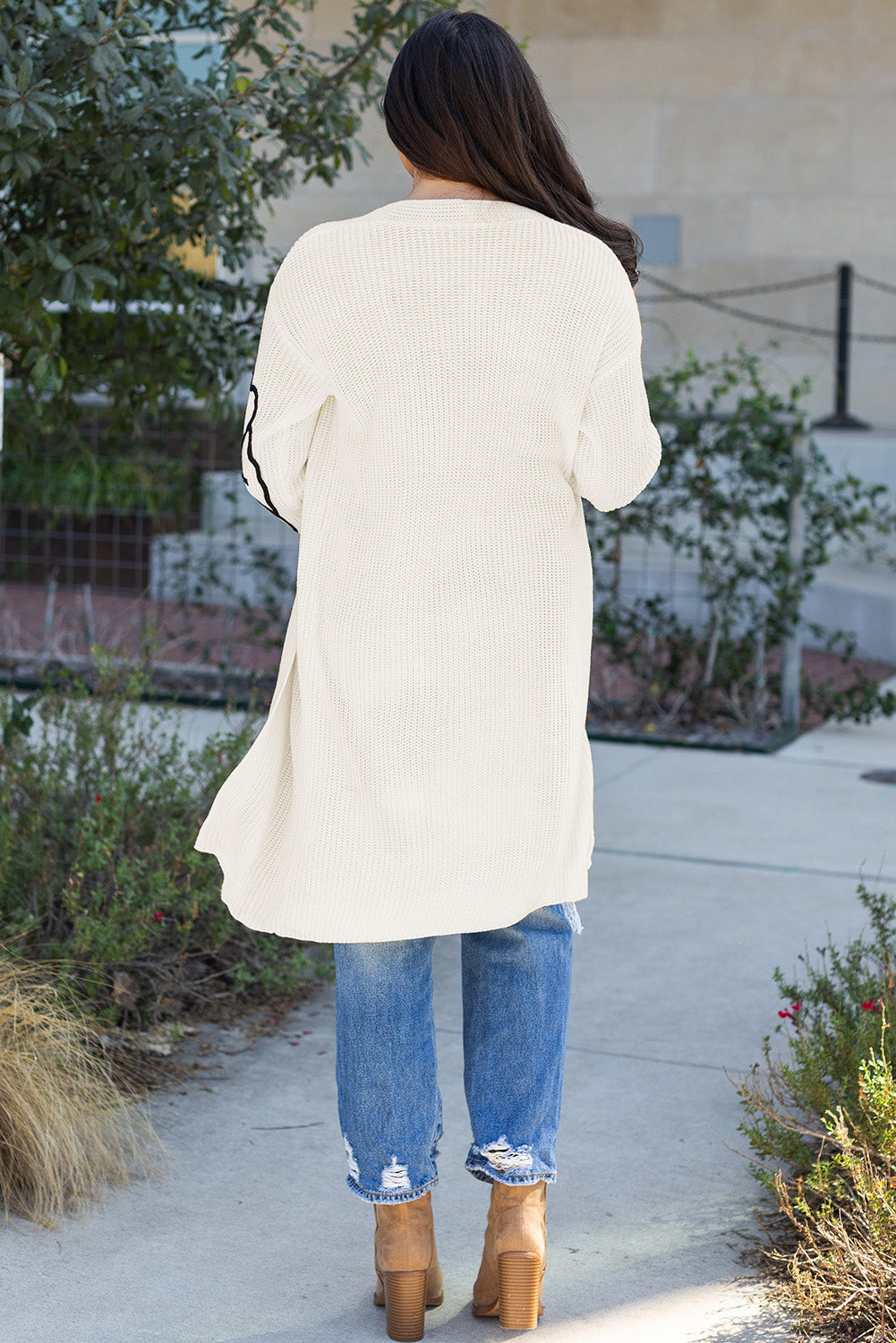 Black Flower Embroidered Drop Shoulder Open Front Duster Cardigan Sweaters & Cardigans/Cardigans