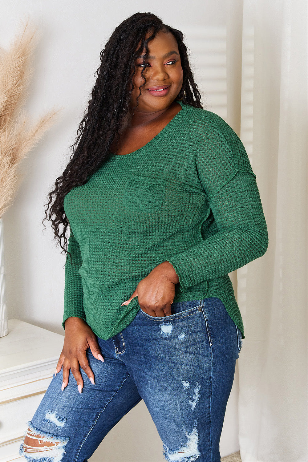 Culture Code Full Size Scoop Neck Patch Pocket Top 