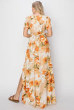HYFVE Floral Tie Back Short Sleeve Slit Maxi Dress Dresses