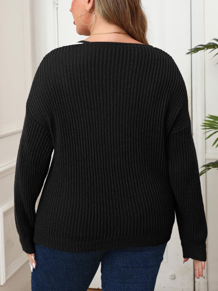 Plus Size Contrast Dropped Shoulder Long Sleeve Sweater 