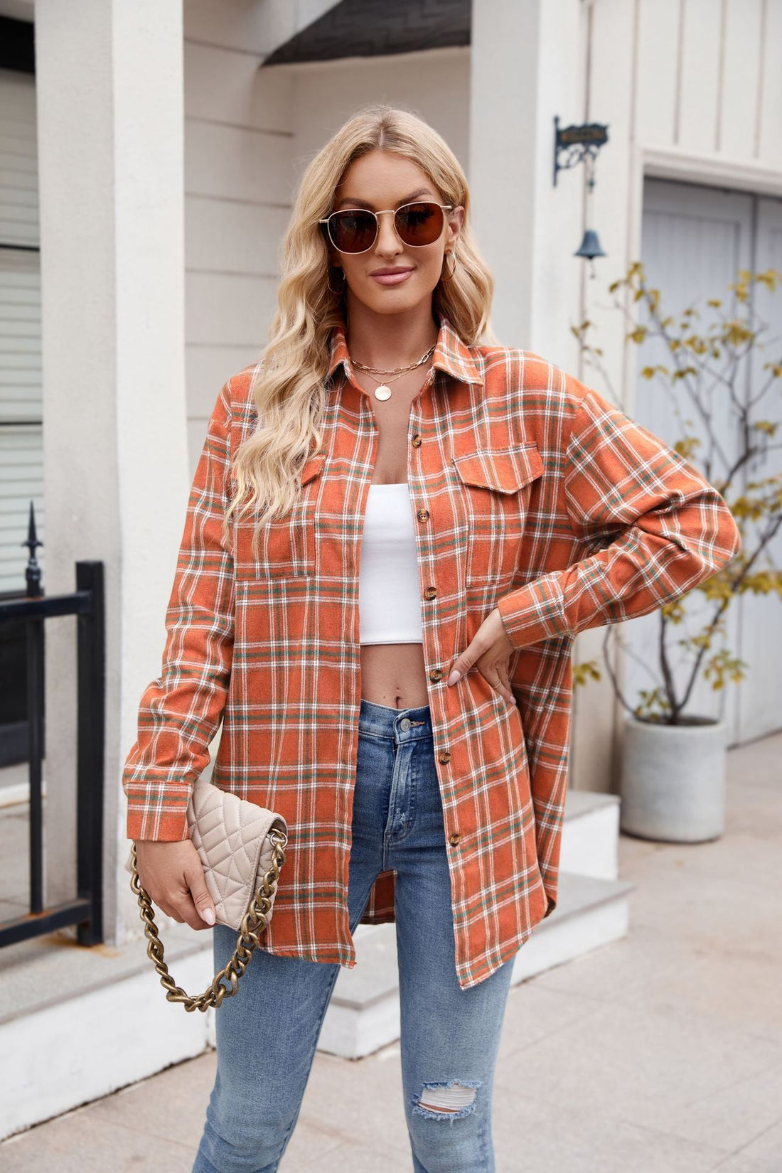 Mandy Plaid Button Up Long Sleeve Shirt 