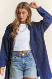 J.NNA Rhombus Stitched Button Up Denim Shacket 