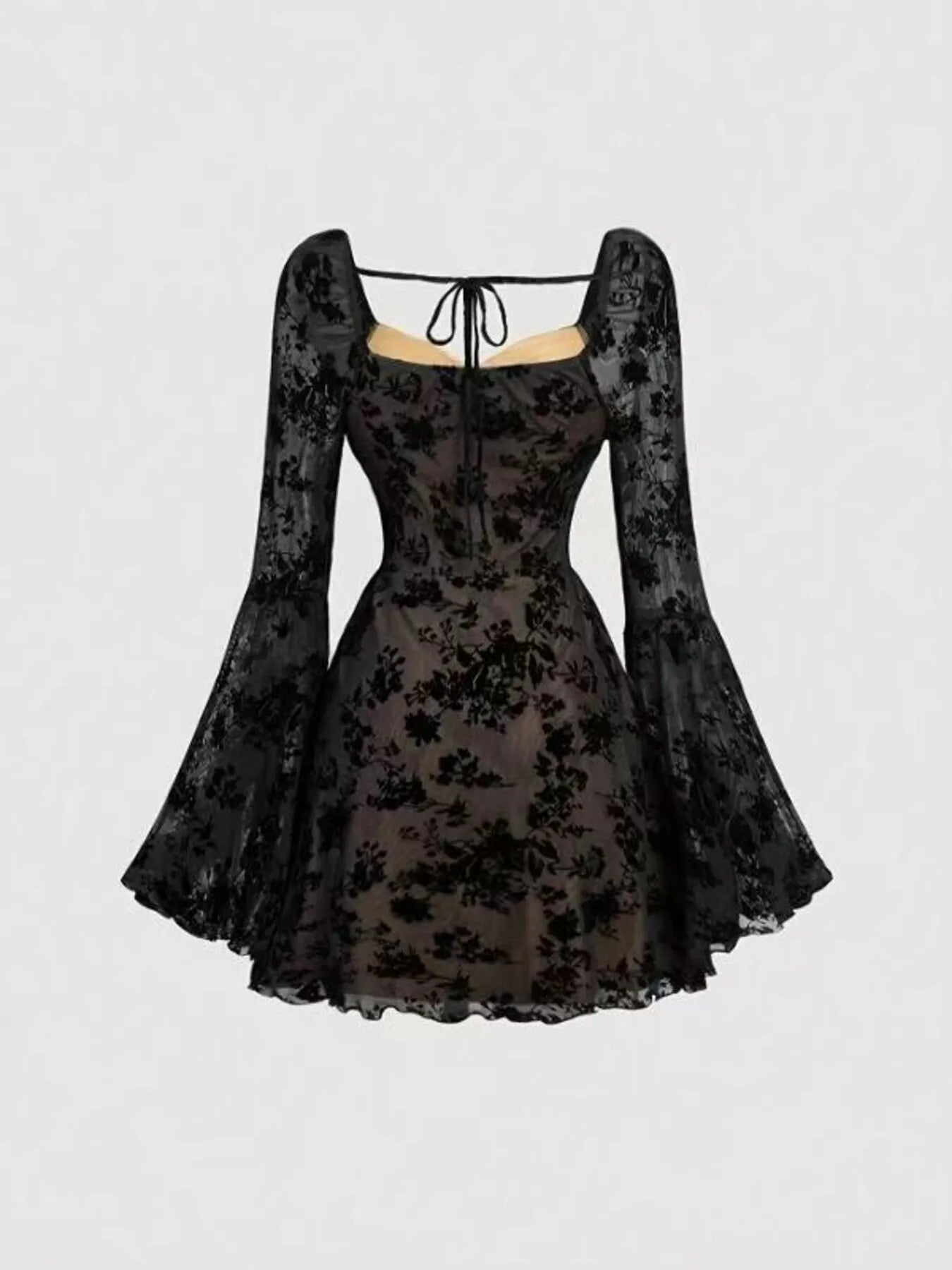 Lace Flare Sleeve Mini Dress 