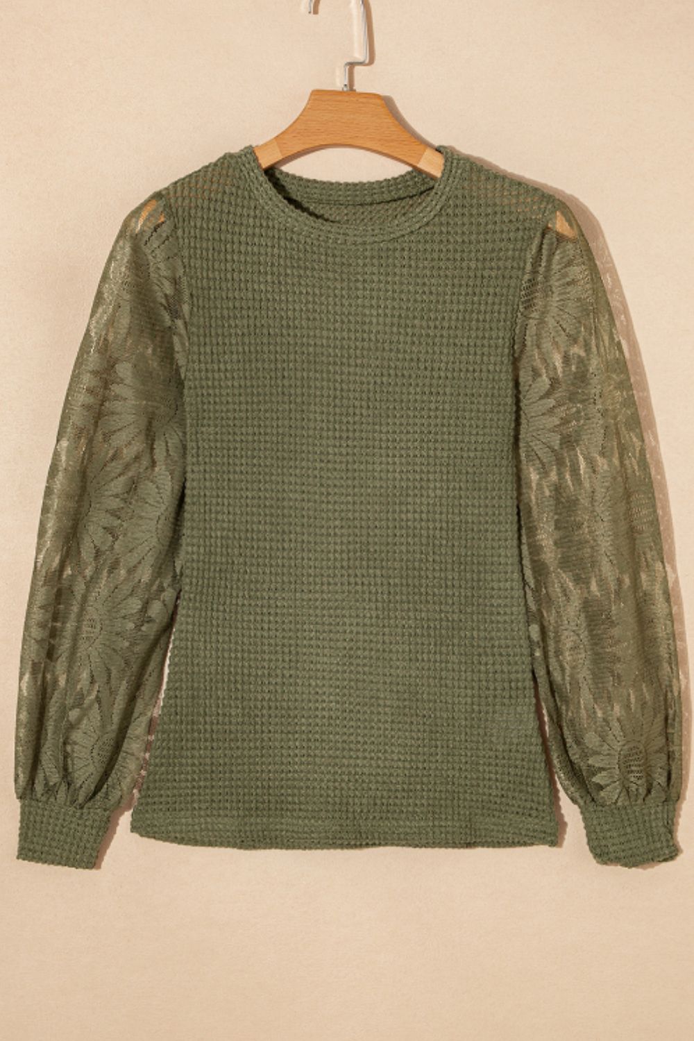 Mock Neck Lace Long Sleeve Top 