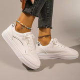 PU Leather Round Toe Flat Sneakers 