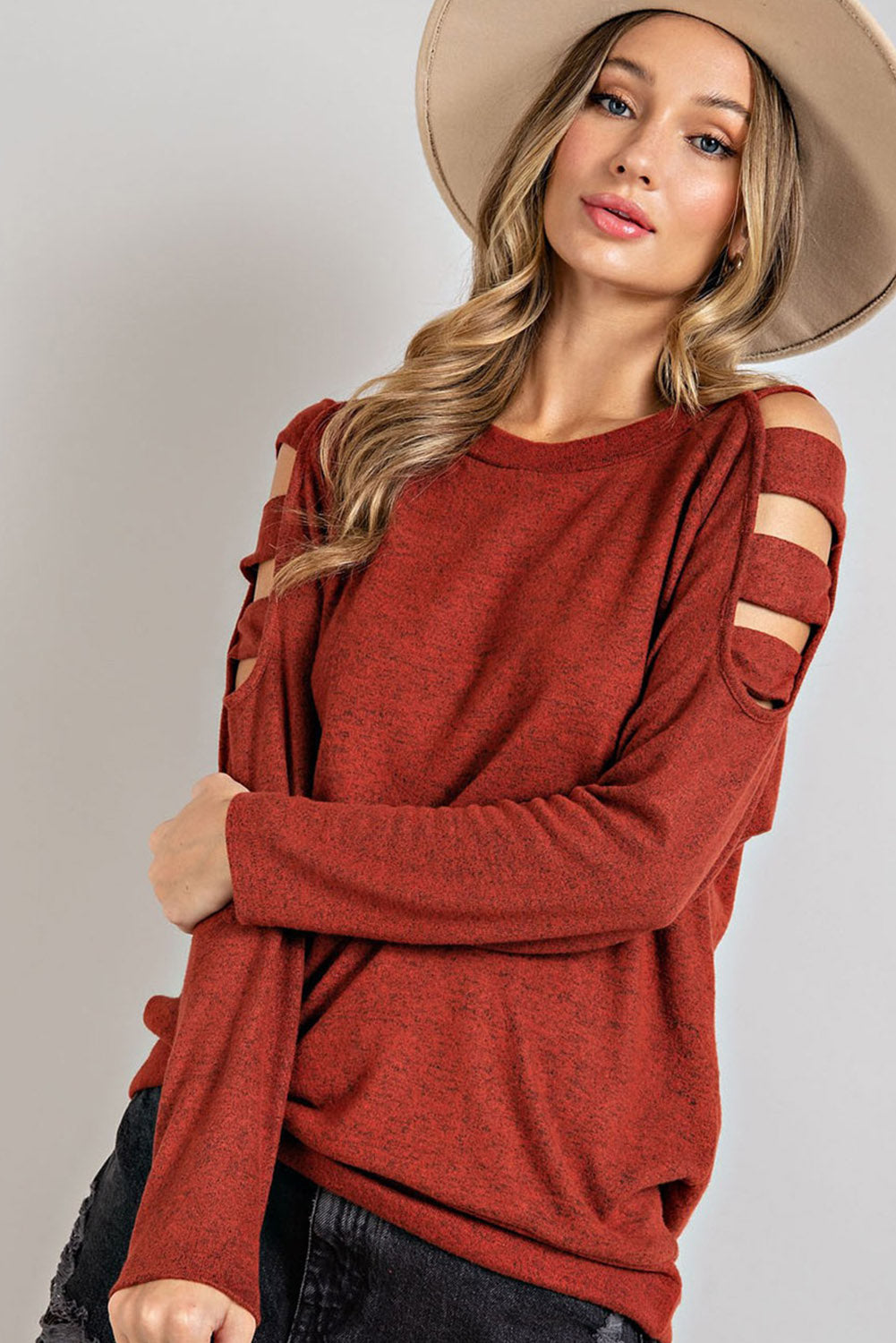 Cutout Round Neck Long Sleeve Top 
