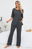 Slit Round Neck Top and Pants Lounge Set Lingerie & Nightwear