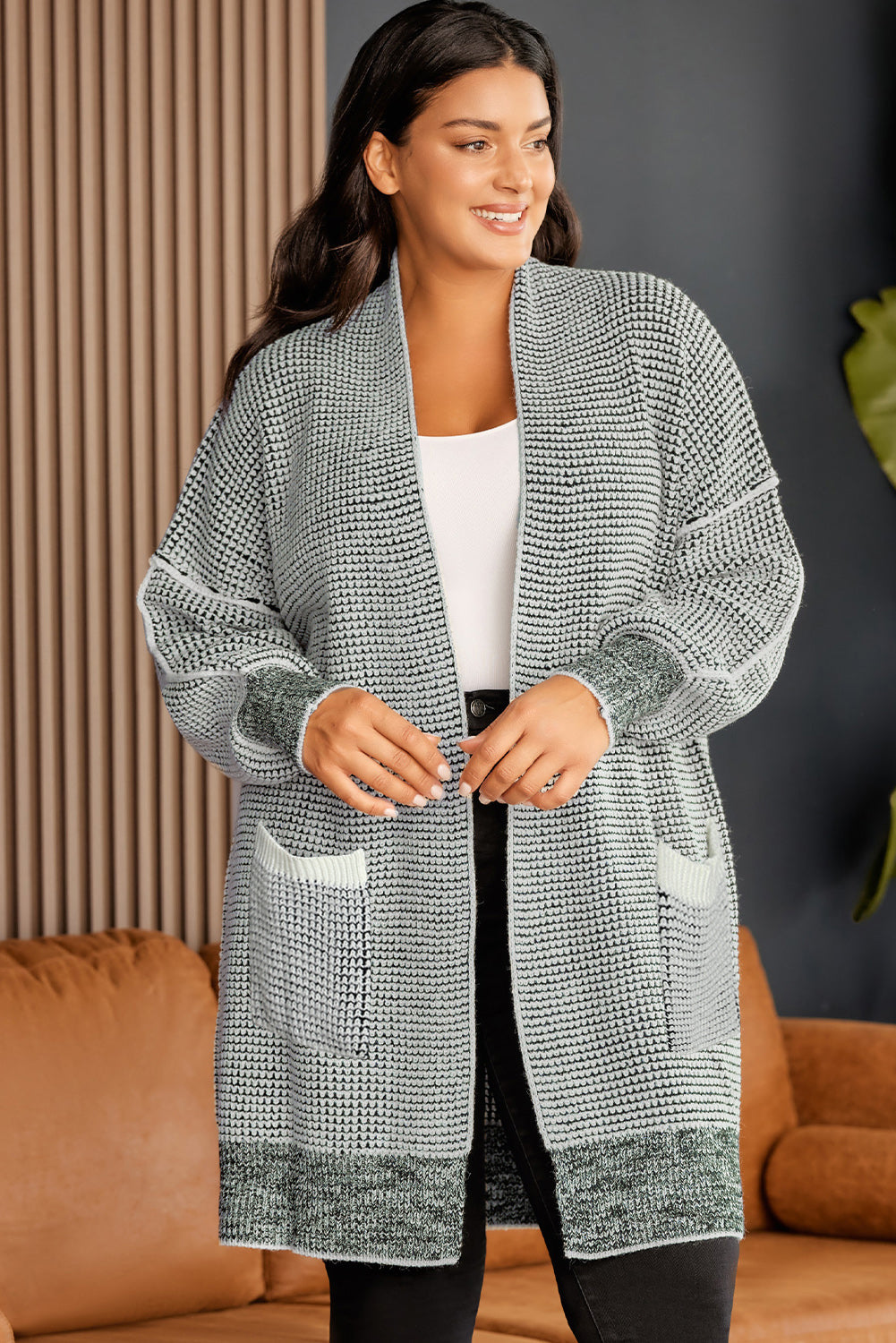 Plus Size Open Front Longline Cardigan 