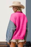 Double Take Full Size Star Pattern Raw Edge Long Sleeve Sweater 