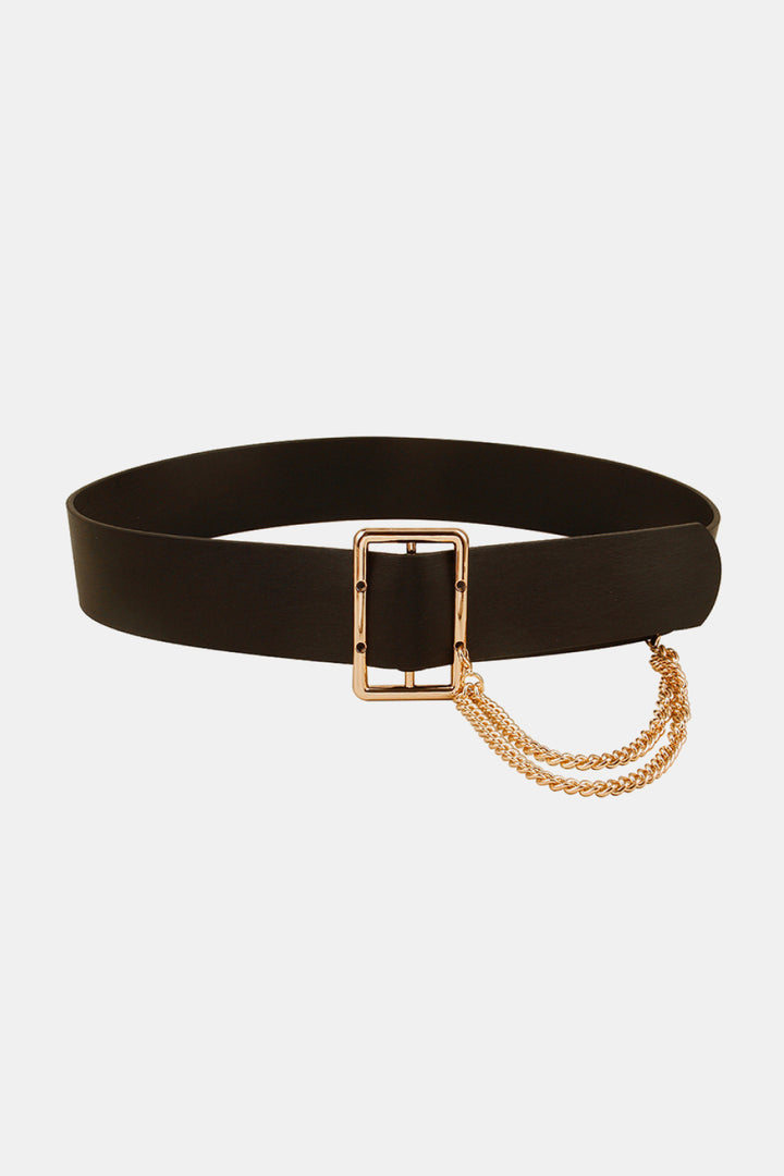PU Leather Wide Belt with Chain 