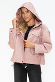 How Dare U Drawstring Hem PU Leather Zip Up Jacket 