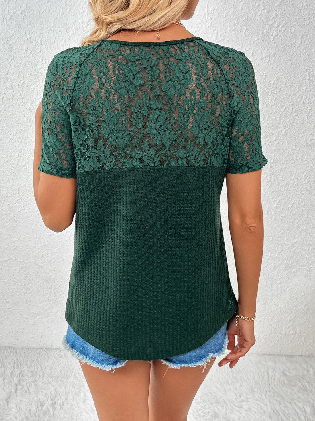 Ivy Lane Lace Detail V-Neck Short Sleeve T-Shirt 