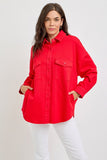 RISEN Button Down Long Sleeve Denim Shacket with Chest Pockets 
