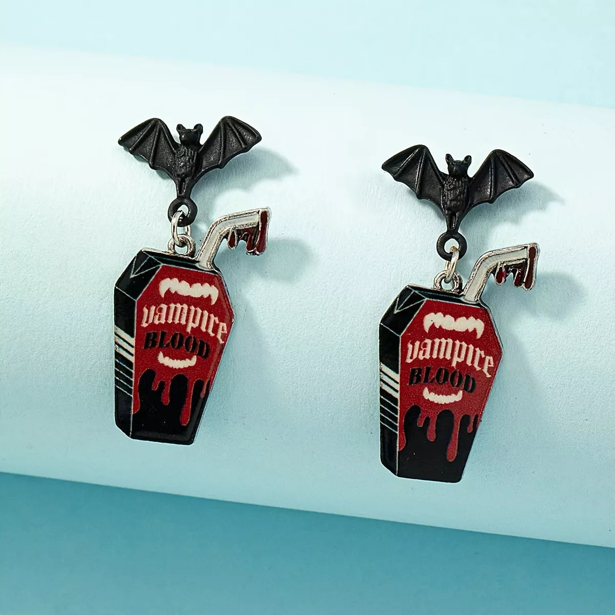 Halloween Gothic Vampire Coffin Bat Wing Drop Earrings 