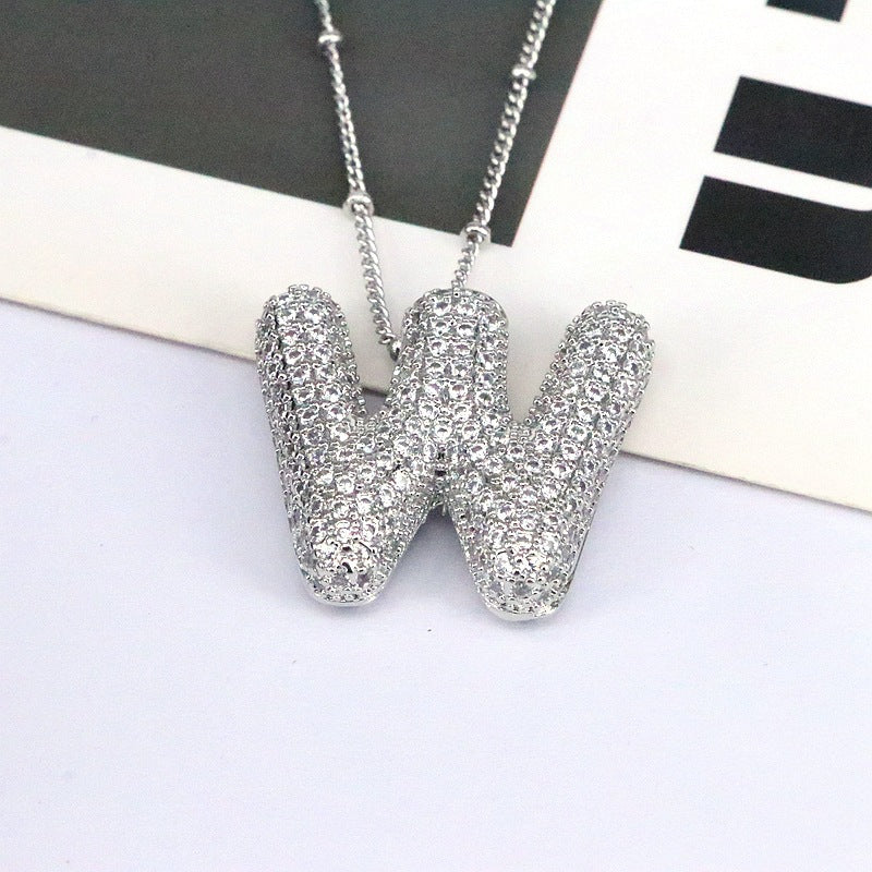 Copper Inlaid Zircon Letter Pendant Necklace 