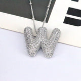 Copper Inlaid Zircon Letter Pendant Necklace 