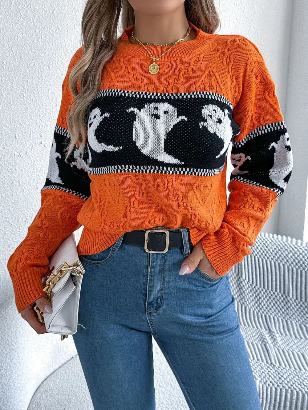 Ghost Round Neck Long Sleeve Sweater 