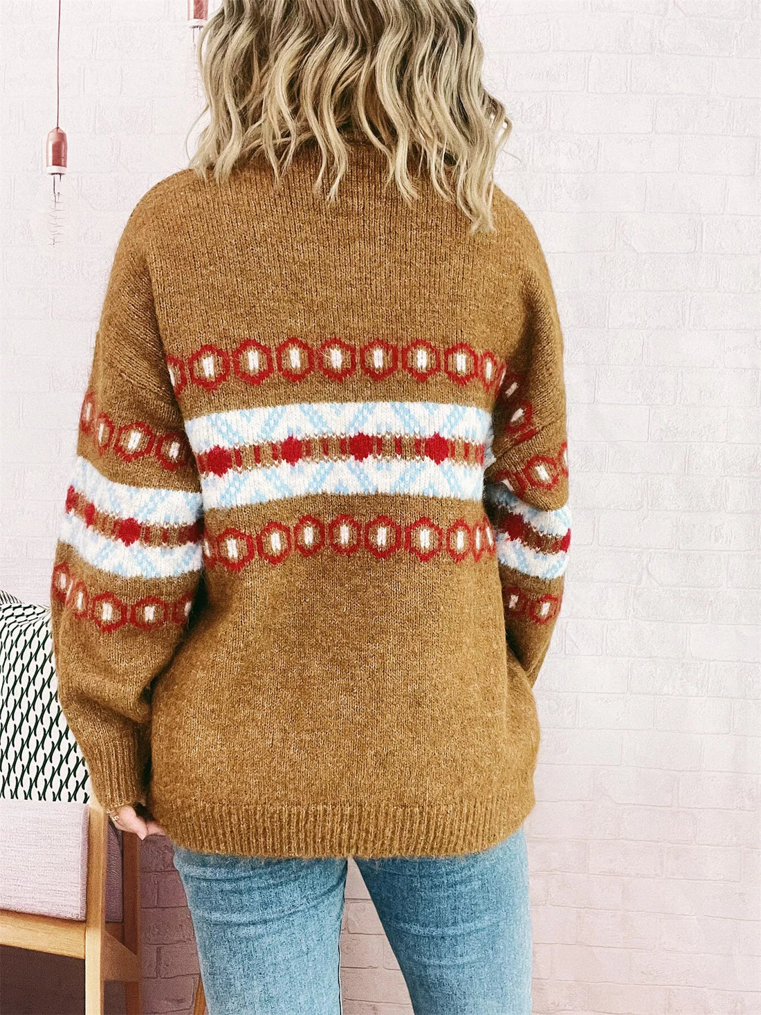 Contrast Round Neck Drop Shoulder Sweater 