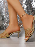 Woven Flare Heels Sandals 