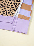 Stripe Color Block Patchwork Leopard Casual Sweatshirt with Slits 
