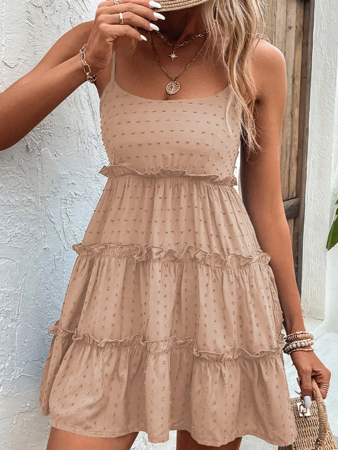 Shiny Frill Spaghetti Strap Tiered Dress 