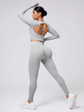 Back Crisscross Round Neck Long Sleeve Top and Leggings Active Set 