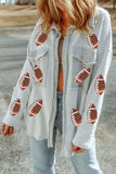 Gray Sequined Rugby Flap Pockets Buttoned Shacket Outerwear/Jackets