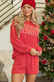 MERRY Round Neck Long Sleeve Top and Shorts Lounge Set 