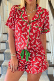 Candy Cane Collared Neck Top and Shorts Lounge Set Lingerie & Nightwear