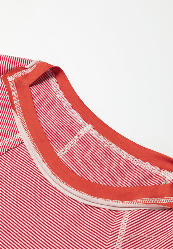 Striped Floral Patchwork Round Neck Top 