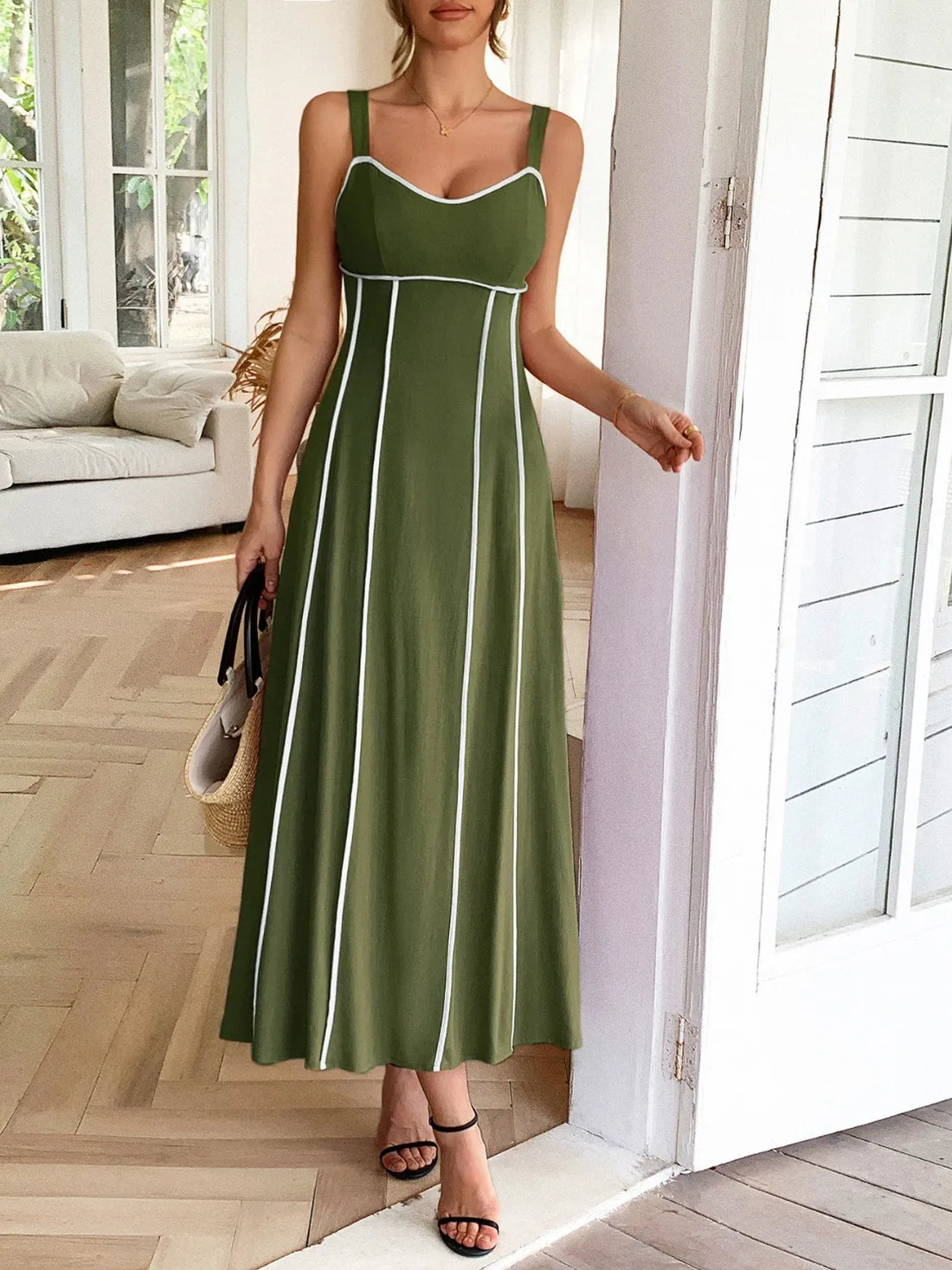 Contrast Wide Strap Midi Cami Dress 