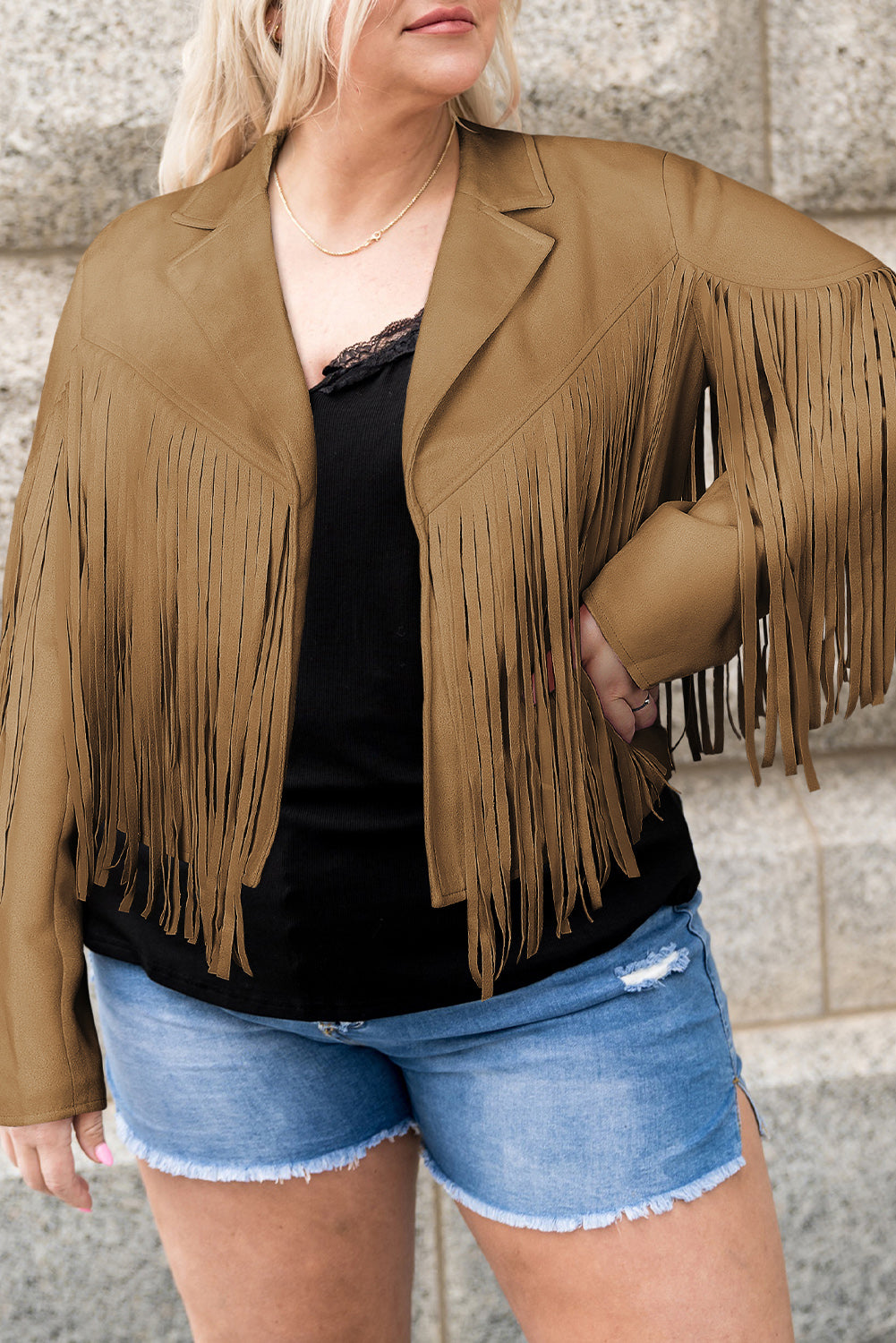 Plus Size Fringe Open Front Jacket 