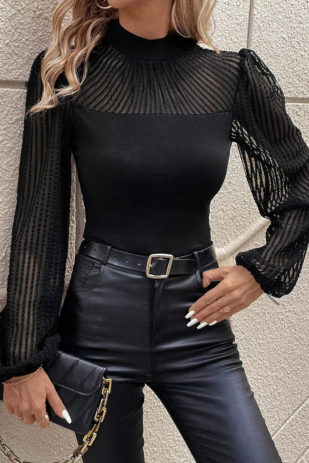 Mock Neck Long Sleeve Blouse 