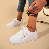 PU Leather Round Toe Flat Sneakers 