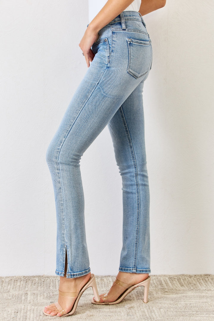 Kancan Full Size Mid Rise Y2K Slit Bootcut Jeans 