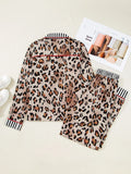 Leopard and Striped Trim Shirt and Pants Set Lingerie & Nightwear