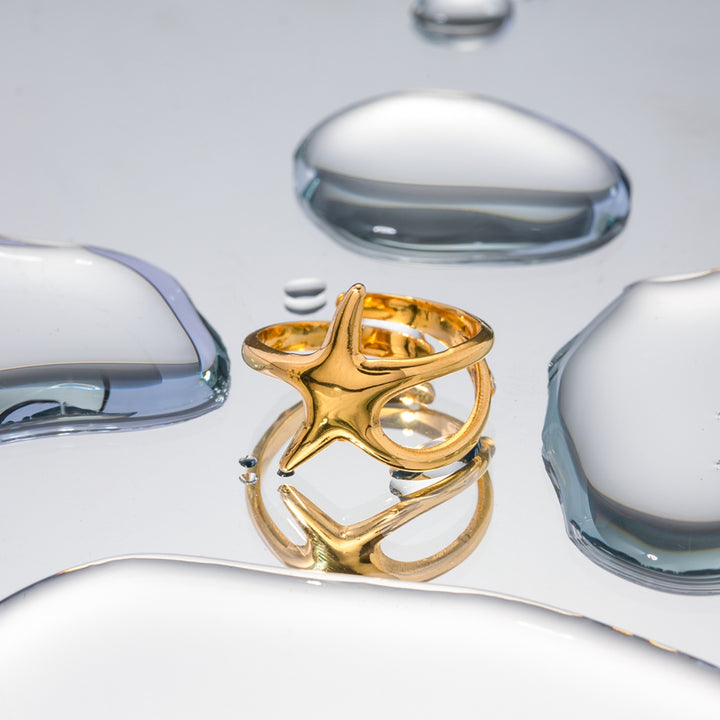 Gold-Plated Stainless Steel Star Ring 