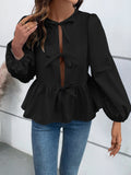 Ivy Lane Peplum Tied Long Sleeve Blouse 