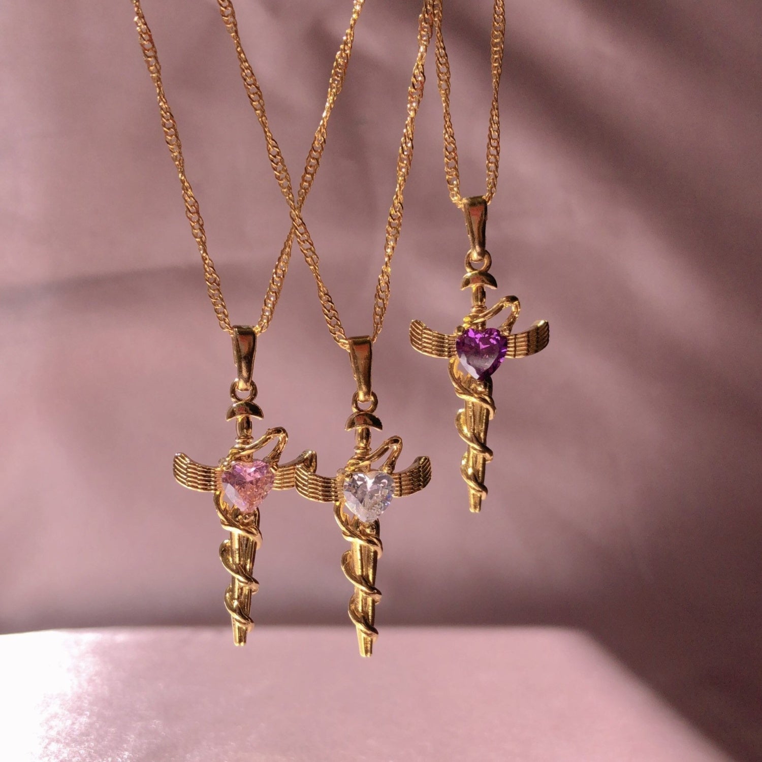 Copper Zircon Cross Pendant Necklace 