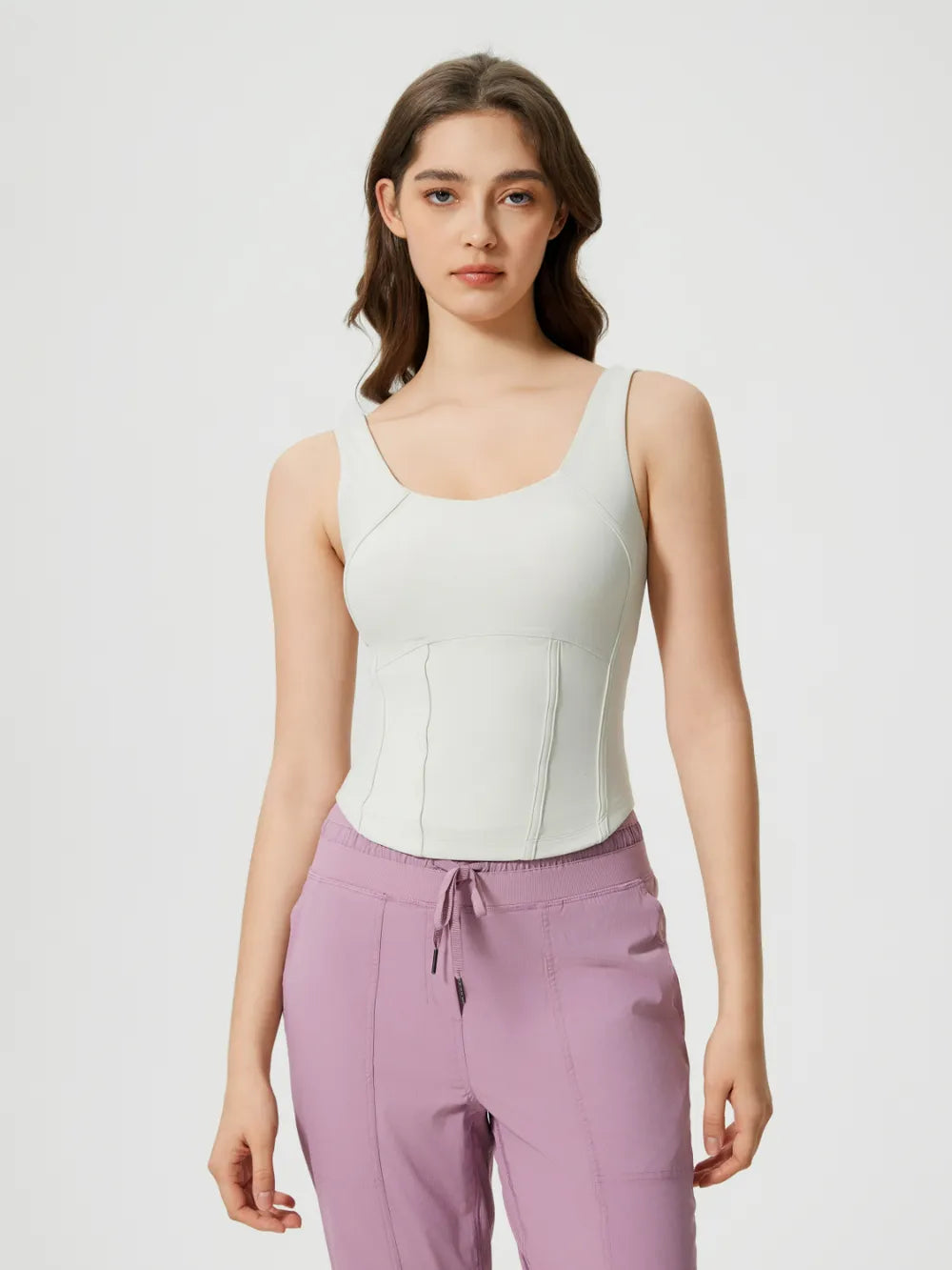 Millennia Round Neck Wide Strap Active Tank with Detachable Chest Pads 