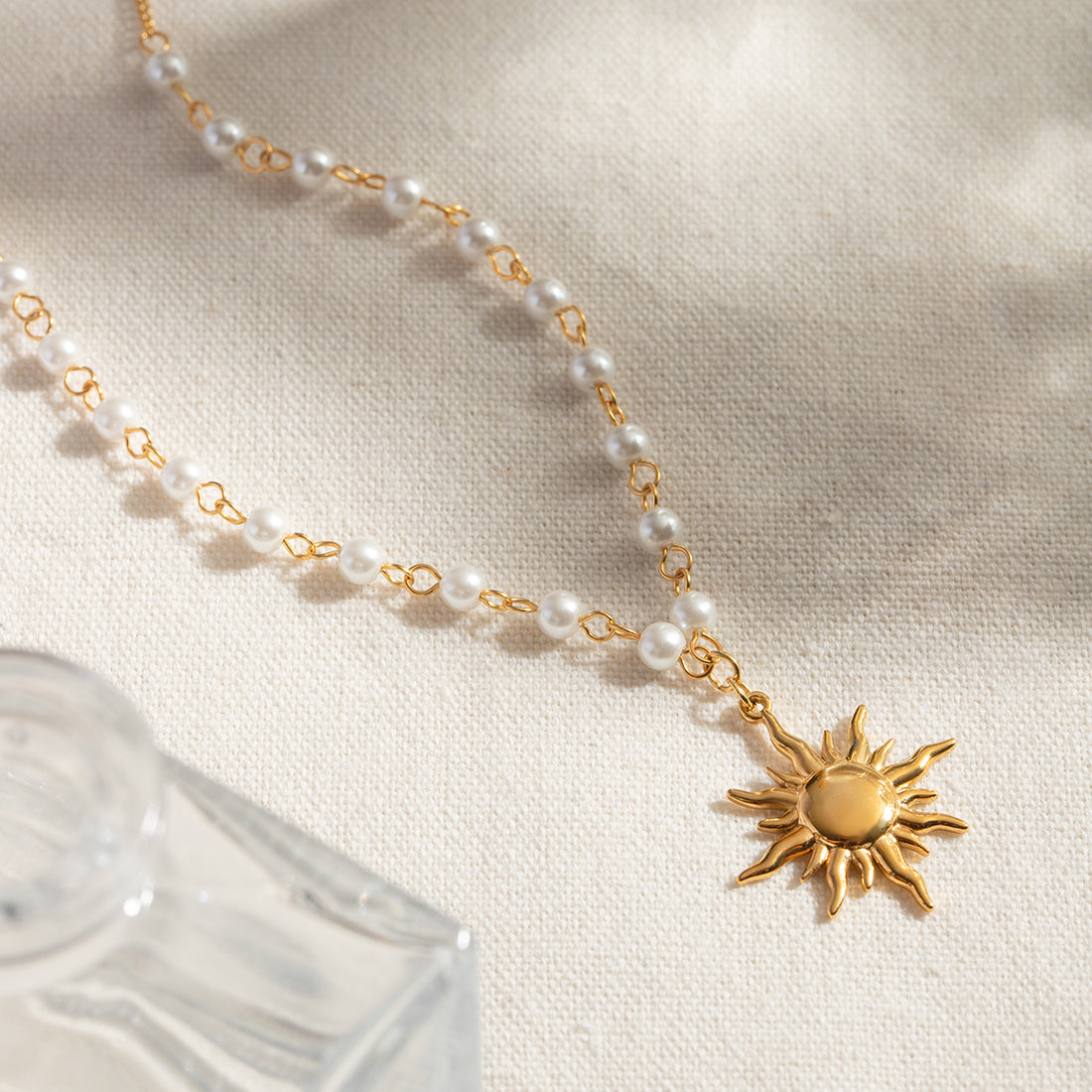 18K Gold-Plated Pearl Sun Necklace 