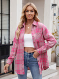 Mandy Pocketed Plaid Collared Neck Long Sleeve Shirt 