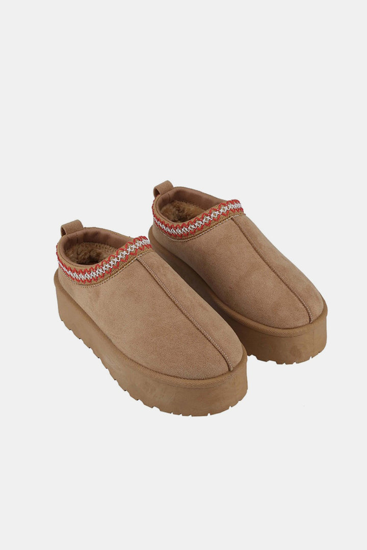 Weeboo Platform Embroidered Trim Slip-On Boots 