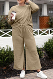 Double Take Full Size Textured Long Sleeve Top and Drawstring Pants Set 